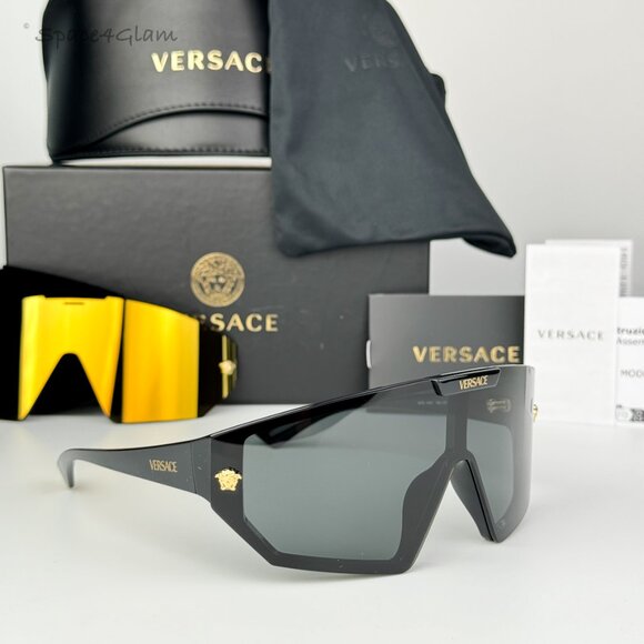 Versace Women Sunglasses Black Grey Mirror Gold Single Lens VE4461 GB1/87 NEW main image 14